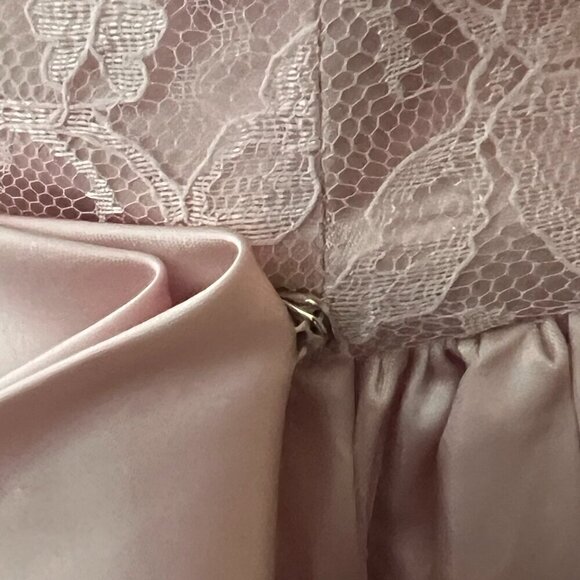 Vintage J.C. Penny Pink Lace & Satin Prom Formal Maxi Dress Puff Sleeves Size 11 - Picture 9 of 10